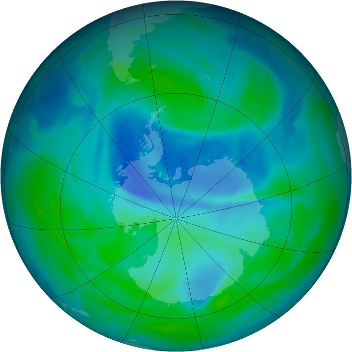 Antarctic ozone map for 27 December 2008